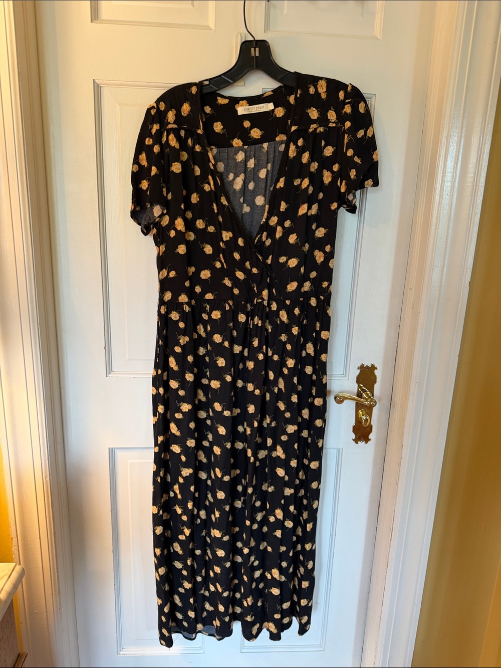 Christy Dawn Black Midi Dress with Cream Floral Print